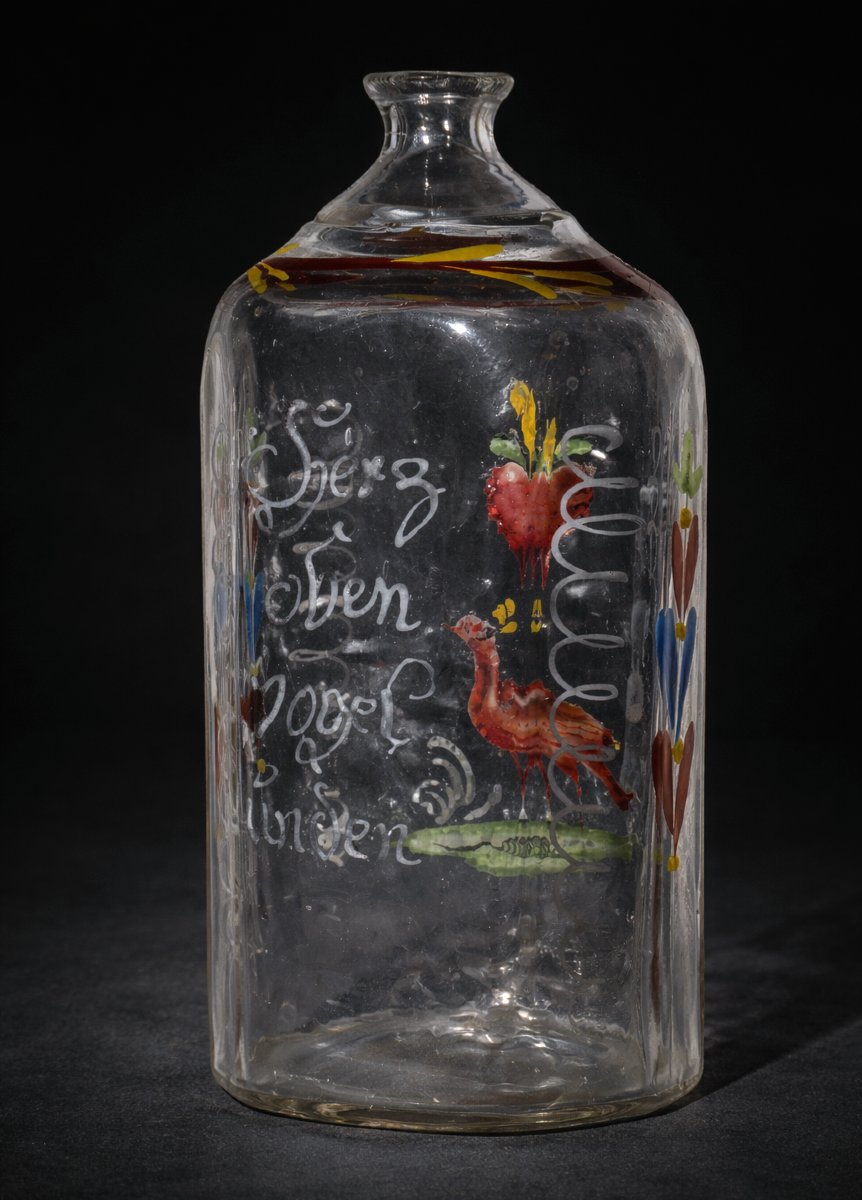 18th-century German Glass Bottle, Rhine Valley, Carafe/flask, Painted-photo-4