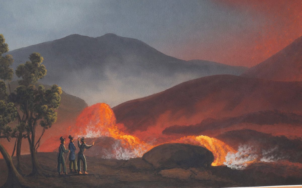 Grande Gouache Napolitaine , Souvenir Du Grand Tour , XIXe La Grotte Bleue A Capri Volcan 1820-photo-2