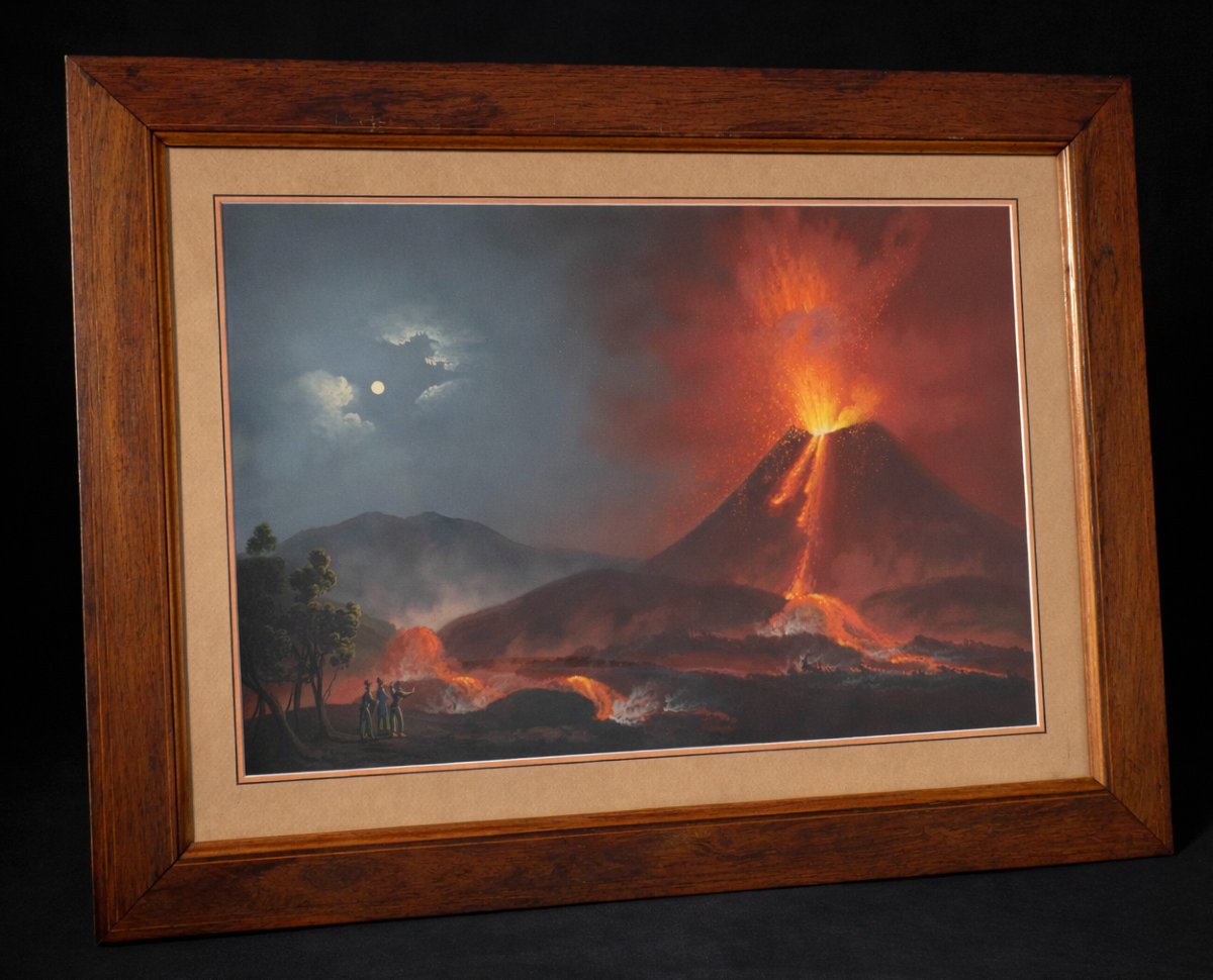 Large Neapolitan Gouache Souvenir Of The Grand Tour, 19th Century, Eruption Of Mount Vesuvius, 1820, Italy-photo-4