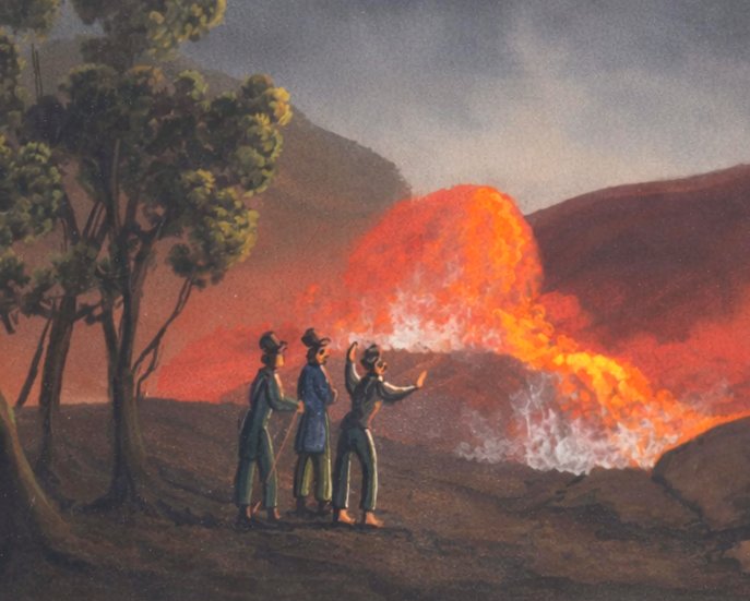 Large Neapolitan Gouache Souvenir Of The Grand Tour, 19th Century, Eruption Of Mount Vesuvius, 1820, Italy-photo-1