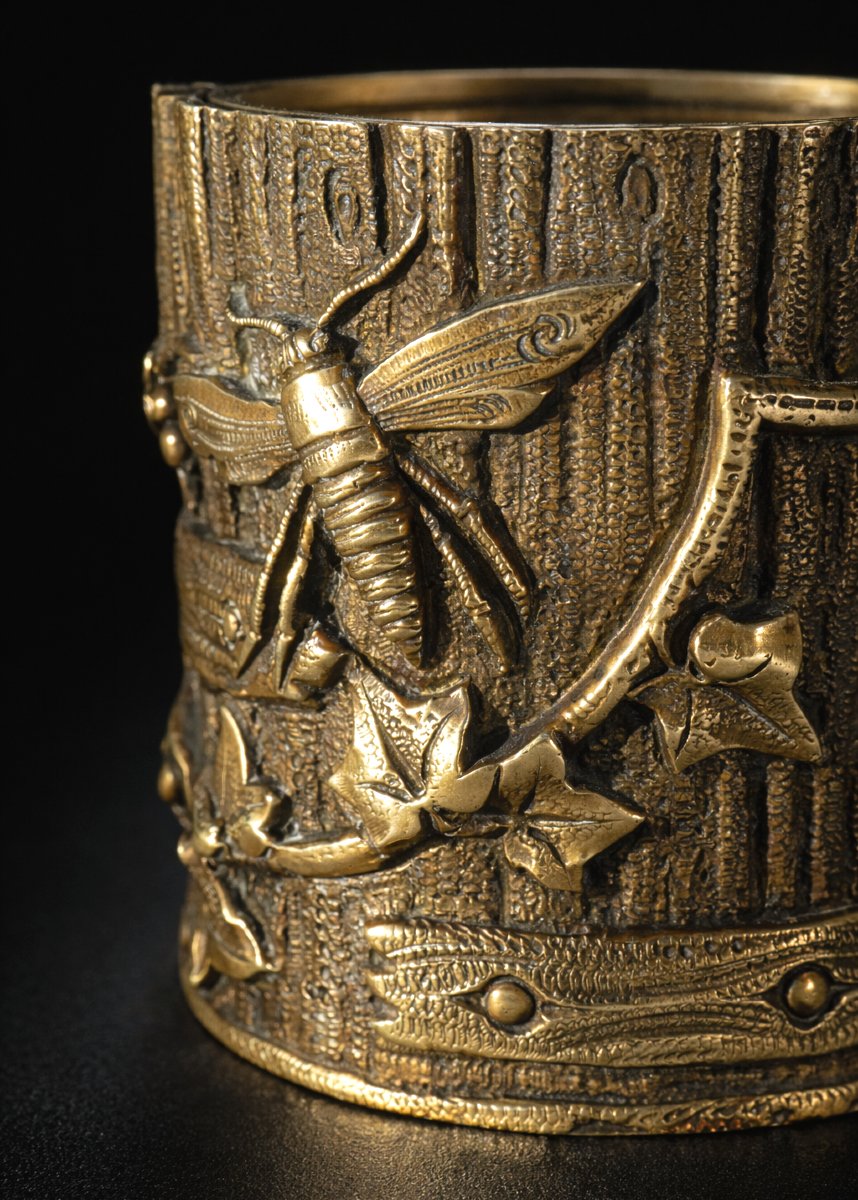 Boite à Fard , Coffret Naturaliste En Bronze , Epoque Art Nouveau , Insectes , Pot à Thé XIXe-photo-2