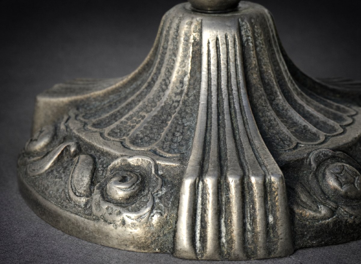 Lampe Art Deco , Jeune Femme Nue , Gar&ccedil;onne , Bronze Argent&eacute; 1920 , Luminaire Louise Brooks-photo-3