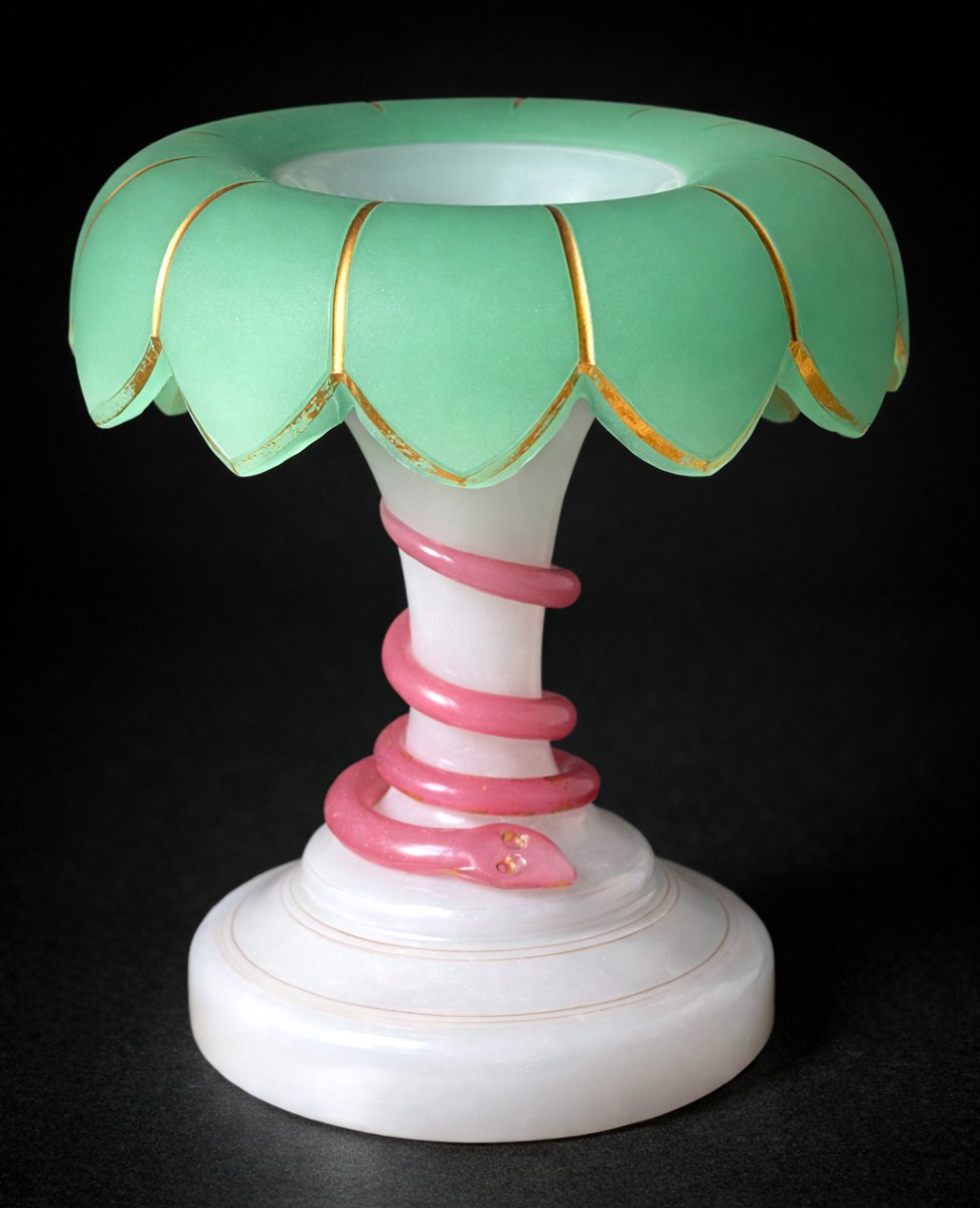 Porte Ananas En Opaline Charles X , Serpent & Palmier , XIXe , Baccarat -photo-3