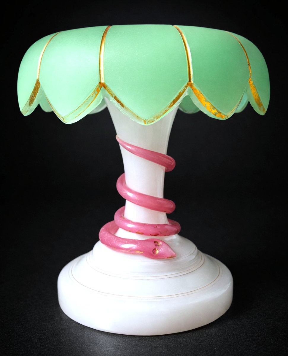 Porte Ananas En Opaline Charles X , Serpent & Palmier , XIXe , Baccarat -photo-4