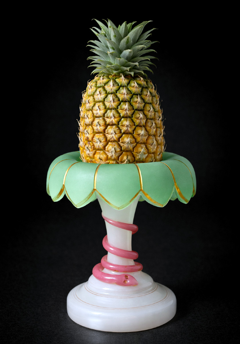 Porte Ananas En Opaline Charles X , Serpent & Palmier , XIXe , Baccarat 