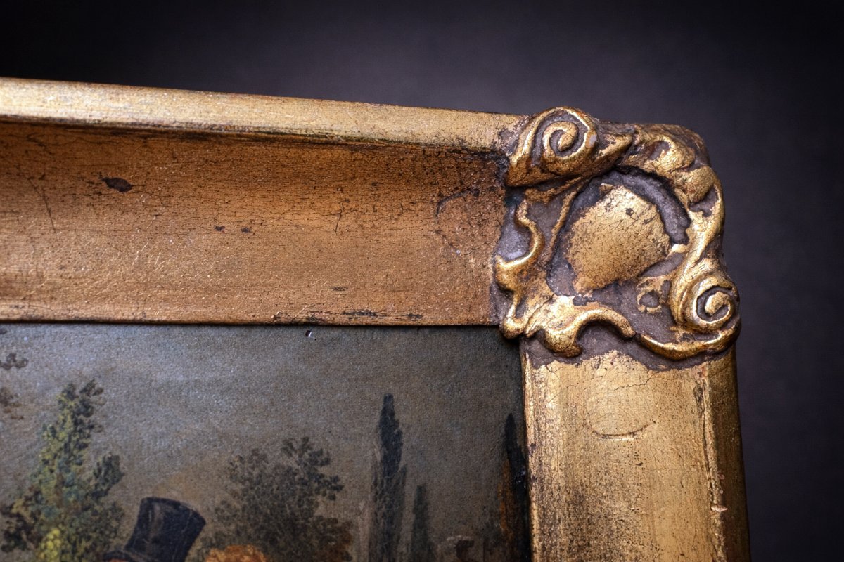 Peinture , Scene Galante , Huile sur Cuivre vers 1830 Humorisitique Ecole Française , Miniature-photo-3