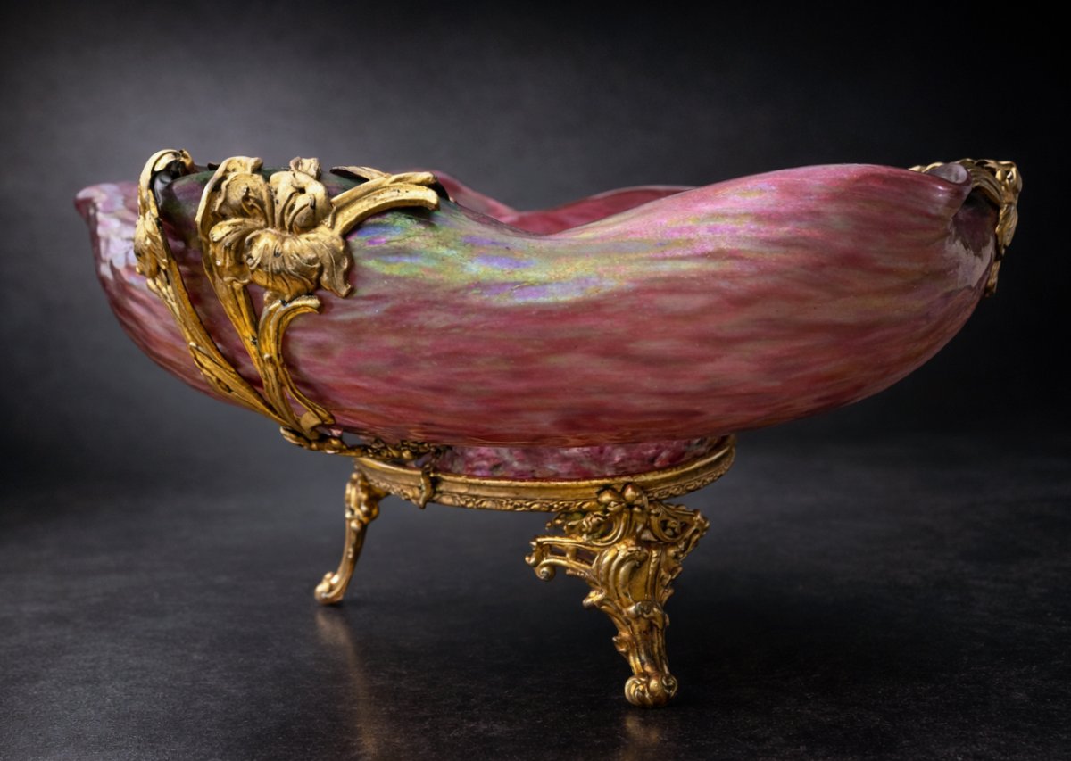 Coupe / Centre De Table Art Nouveau Verre Irisé Loetz / Kralik 1900 Decor D'iris , Jugendstil-photo-2