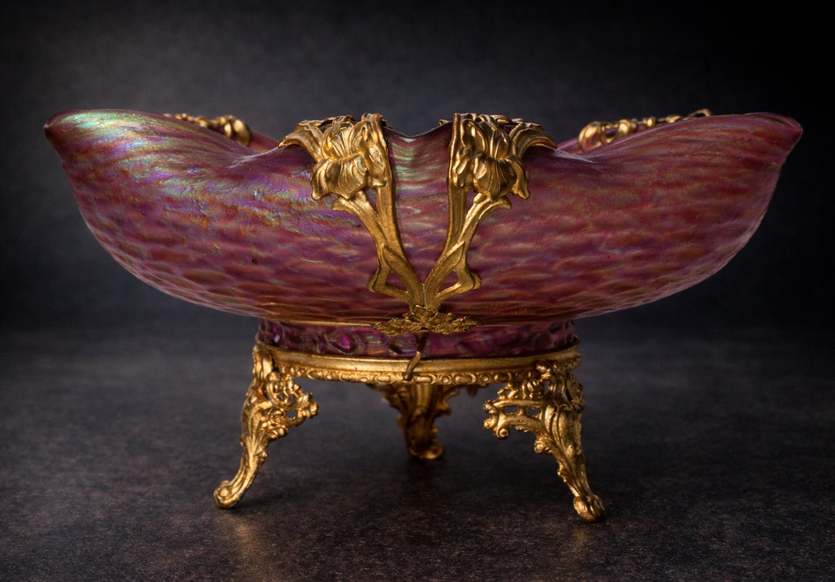 Coupe / Centre De Table Art Nouveau Verre Irisé Loetz / Kralik 1900 Decor D'iris , Jugendstil-photo-2