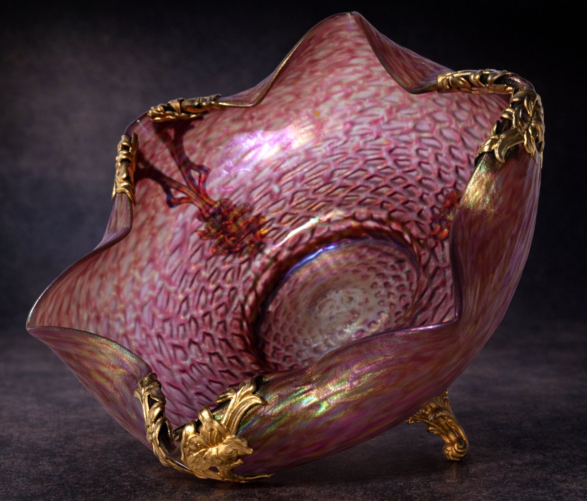 Coupe / Centre De Table Art Nouveau Verre Irisé Loetz / Kralik 1900 Decor D'iris , Jugendstil-photo-3