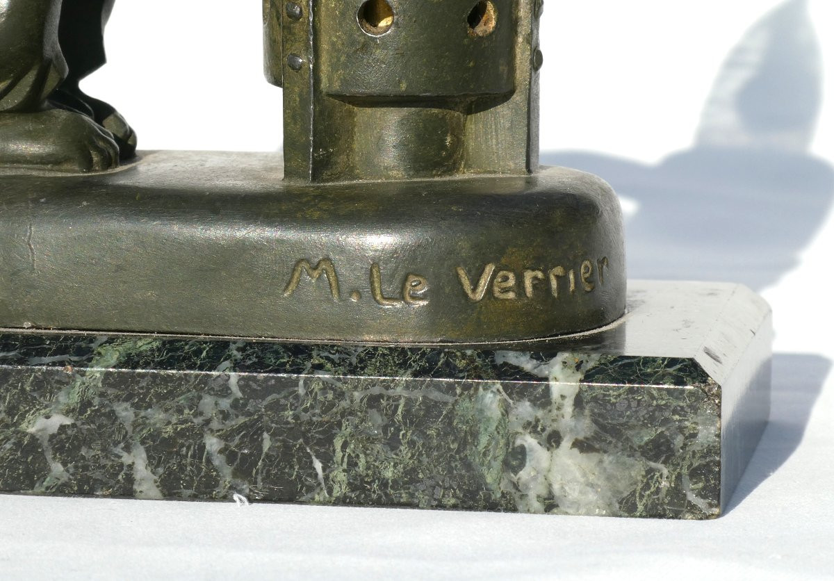 Art Deco Night Light Lamp, Monkey At Brazier, Chimpanzee, Max Le Verrier Boubou, 1930 -photo-2