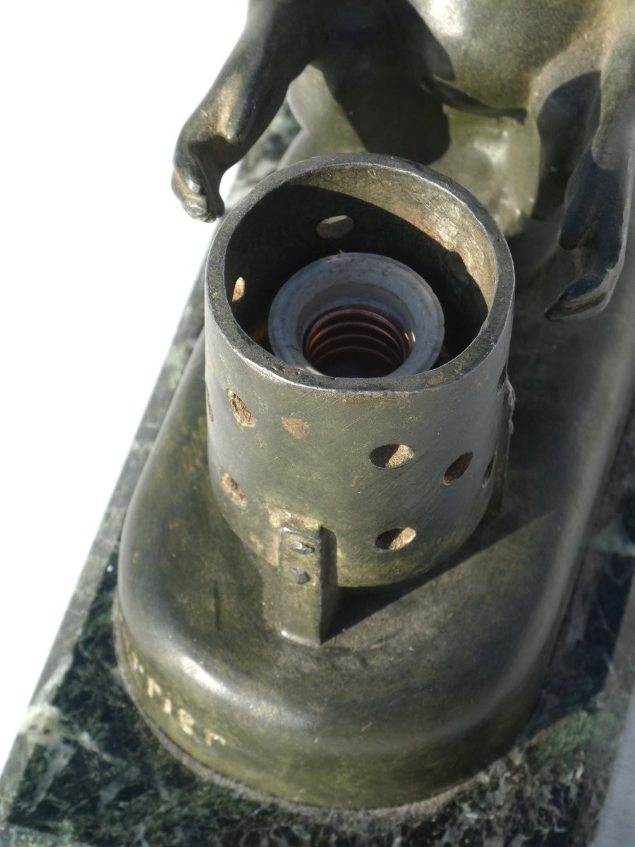 Art Deco Night Light Lamp, Monkey At Brazier, Chimpanzee, Max Le Verrier Boubou, 1930 -photo-5