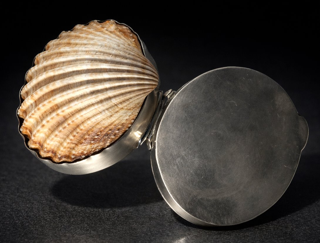 Tabatiere XIXe , Argent massif & nacre , Boite à Pillules , Coquillage , Allemagne -photo-4