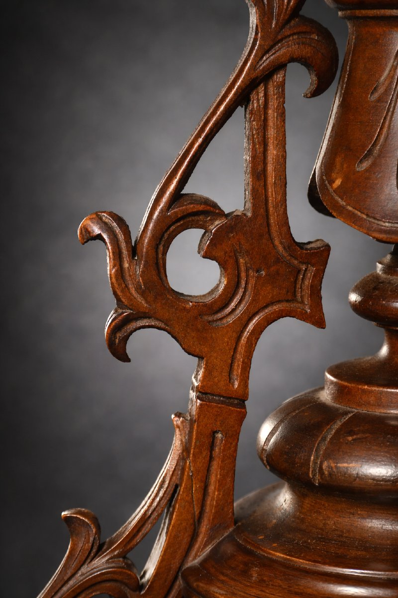 Tulip Pot / Napoleon III Centerpiece, Carved Walnut & Engraved Glass, Black Forest, Bern-photo-2