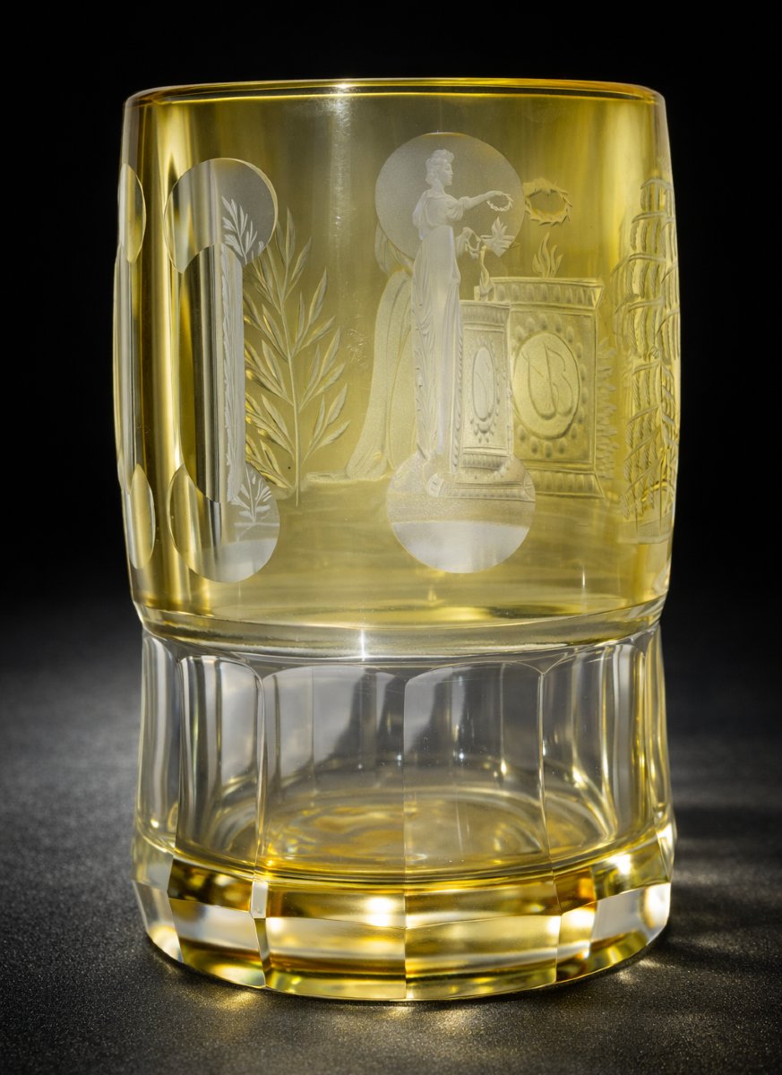 Engraved Glass Goblet, 19th Century, Young Woman At The Temple, 18th-century Style, Marianne-photo-2