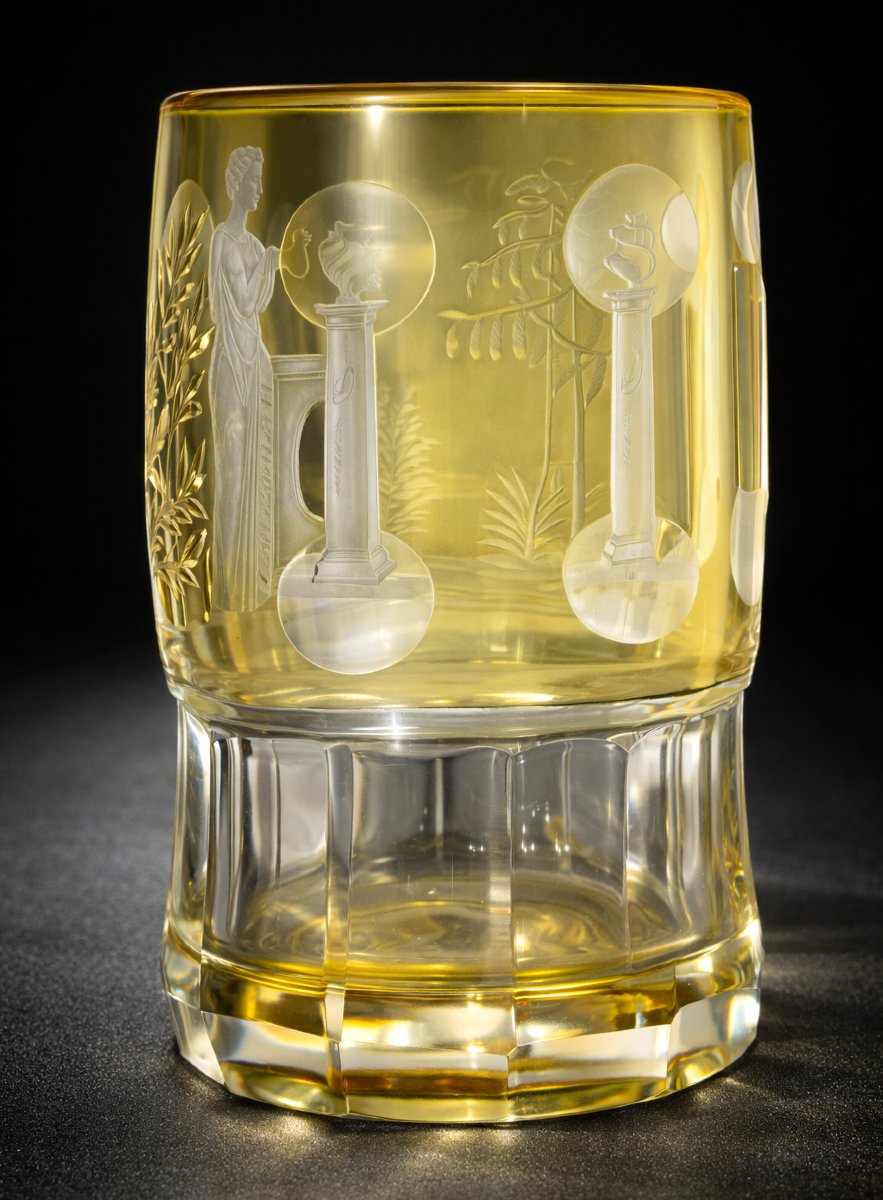 Engraved Glass Goblet, 19th Century, Young Woman At The Temple, 18th-century Style, Marianne-photo-3