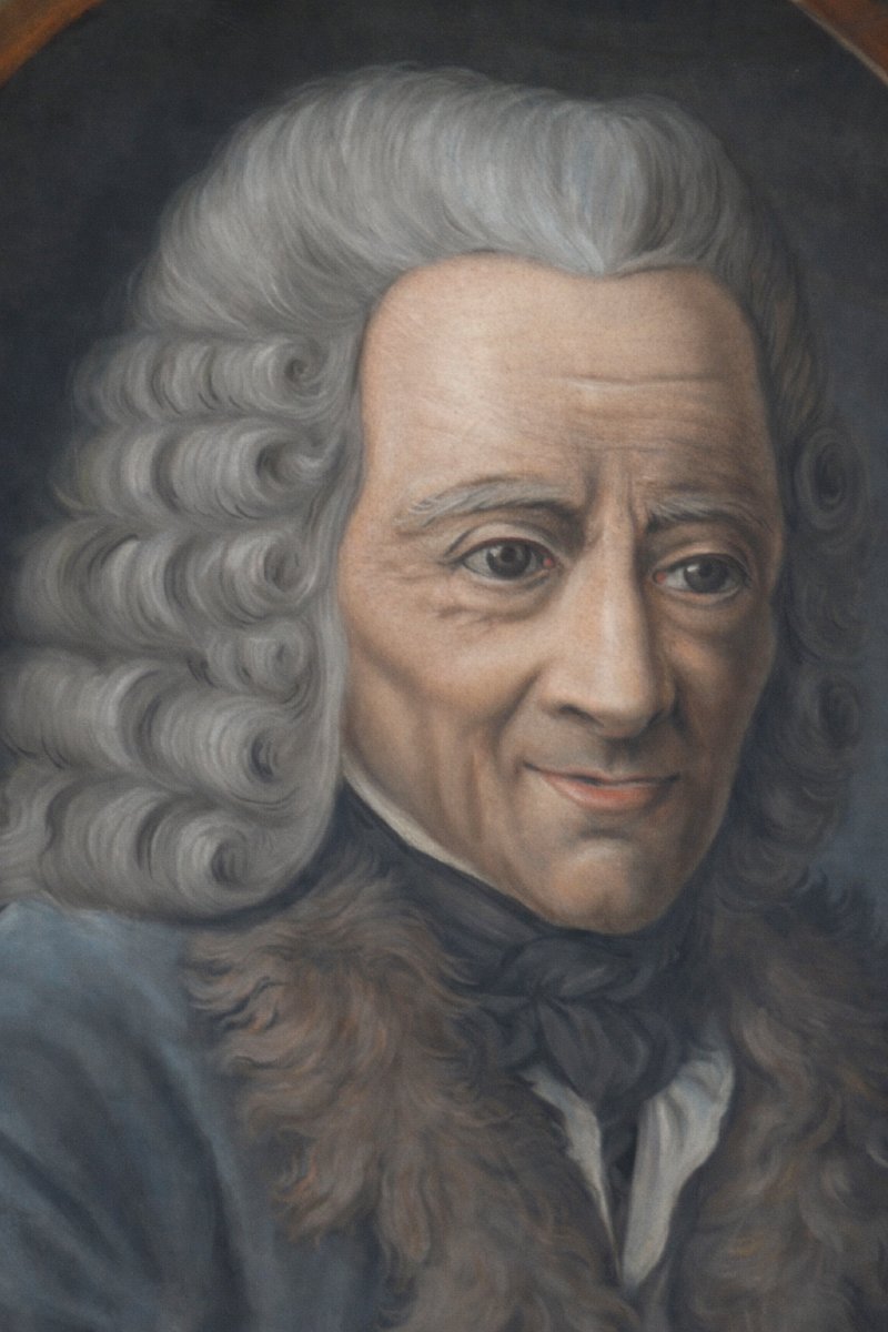 Portrait From The 18th Century, Philosopher Voltaire, Age Of Enlightenment, Pastel, Gilt Frame-photo-3