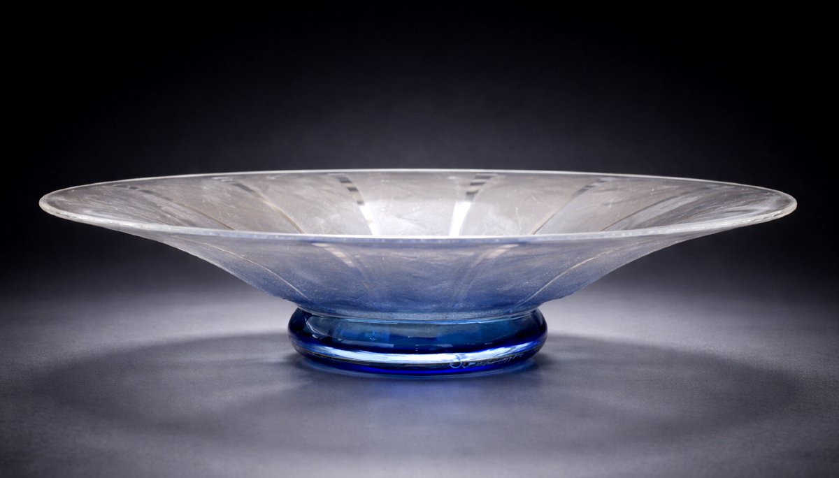 Grande Coupe Centre De Table Verre Degagé à L'acide Art Deco Charles Schneider 1920 1930 Bleu-photo-2