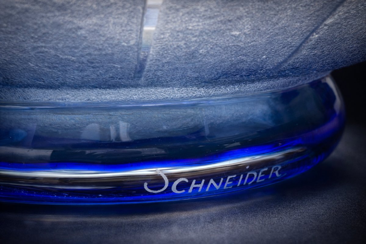 Grande Coupe Centre De Table Verre Degagé à L'acide Art Deco Charles Schneider 1920 1930 Bleu-photo-4