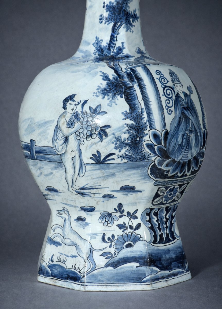 Grande Lampe de Table En Faience De Delft , Vase Bulbe , Decor D'Eveque & Chasseur Chiens xixe-photo-3