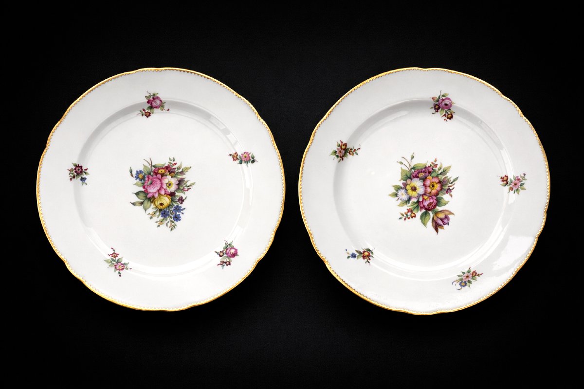 Set Of 12 Paris Porcelain Plates, Napoleon III Period, 19th Century, Flower Bouquets-photo-3