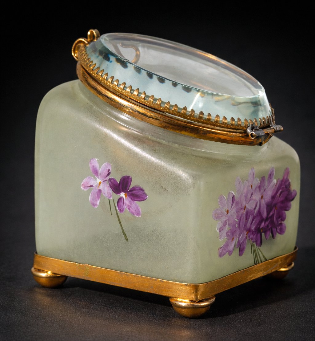 Jewelry Box, 19th Century Watch Holder, Enamel Glass, Violet Decoration, Legras Style, Case-photo-3