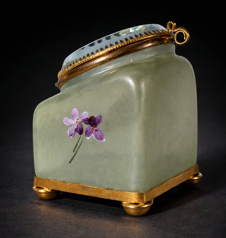 Jewelry Box, 19th Century Watch Holder, Enamel Glass, Violet Decoration, Legras Style, Case-photo-4