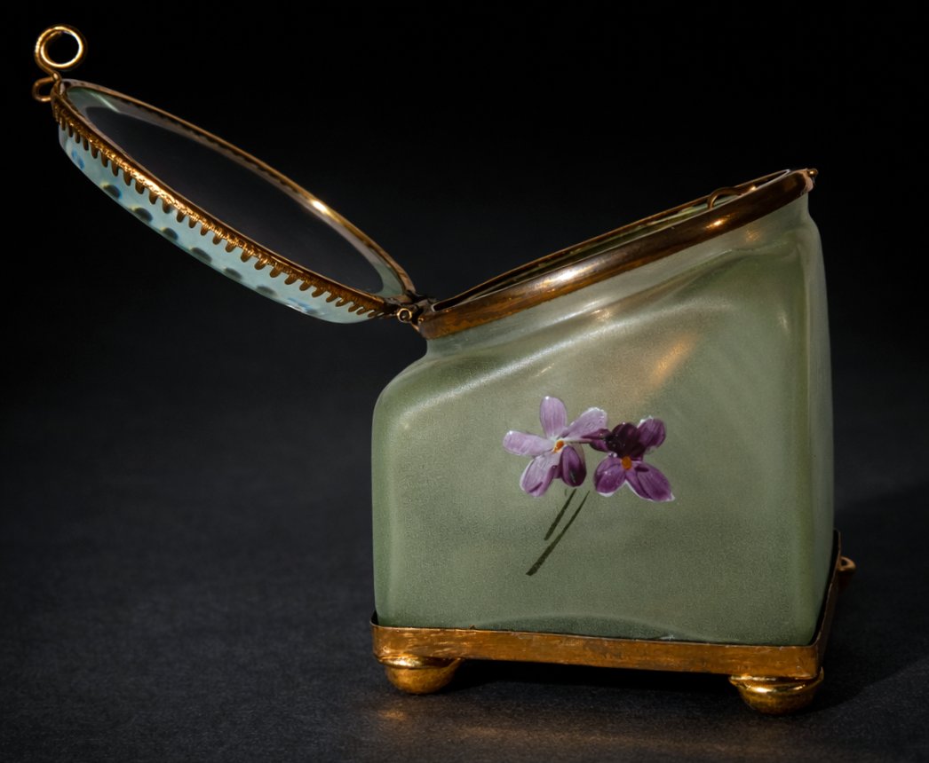 Jewelry Box, 19th Century Watch Holder, Enamel Glass, Violet Decoration, Legras Style, Case-photo-3