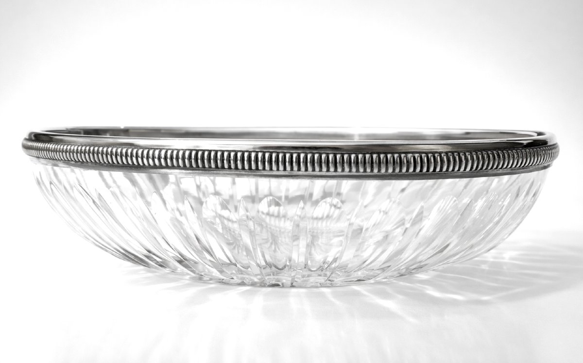 Coupe En Cristal Taillé & Argent Massif , époque XIXe Style Louis XVI Vide Poche-photo-2