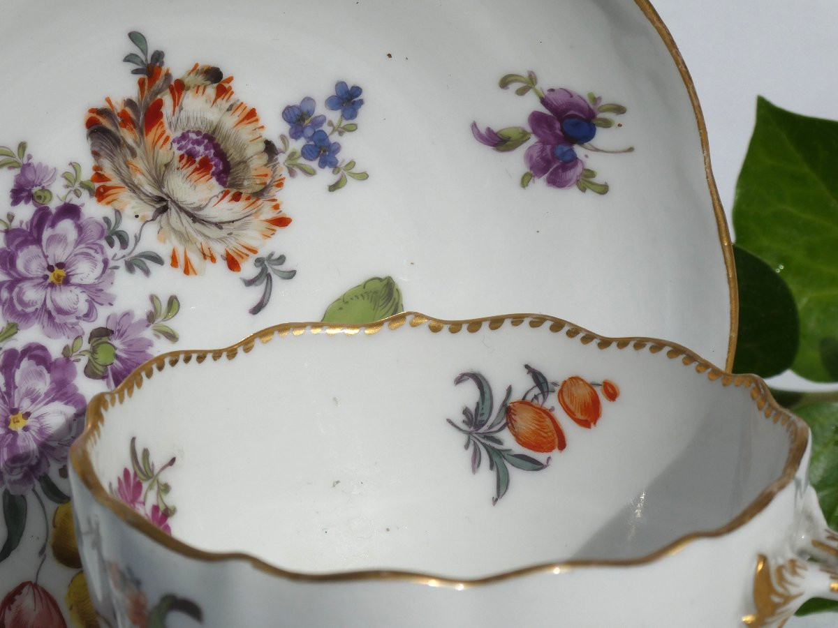 Tasse & Sa Sous Tasse , Porcelaine Dure De Meissen , Bouquets De fleurs , XIXe , Style XVIIIE-photo-4