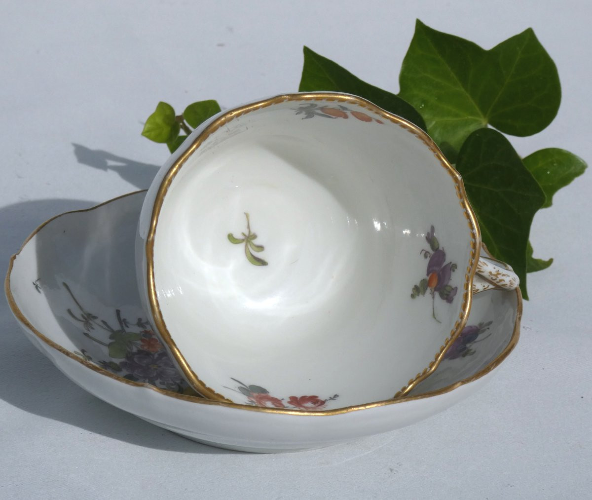 Tasse & Sa Sous Tasse , Porcelaine Dure De Meissen , Bouquets De fleurs , XIXe , Style XVIIIE-photo-5