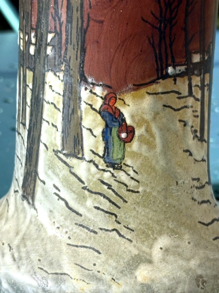 Paire De Vases En Verre Émaillé , Belgrade Théodore Legras , XIXe , Paysage De Neige-photo-4