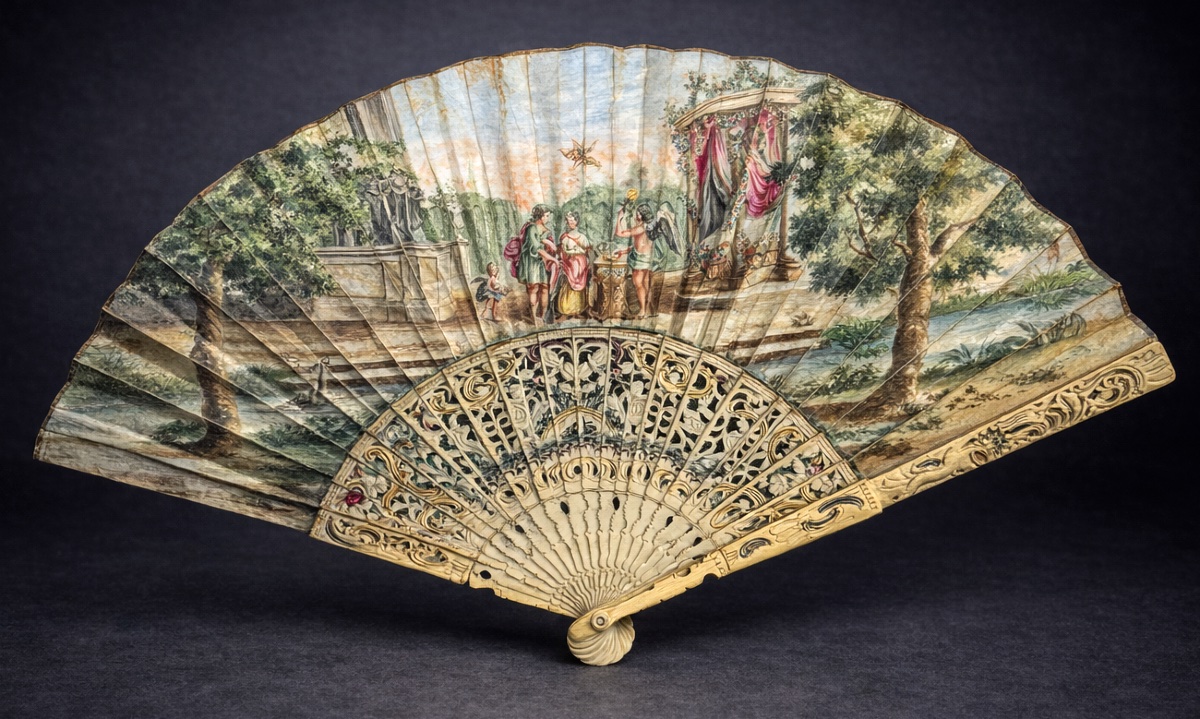 Grand Éventail de Mariage Époque XVIIIe Siècle, hymen & Eros Louis XV Mythologie -photo-4
