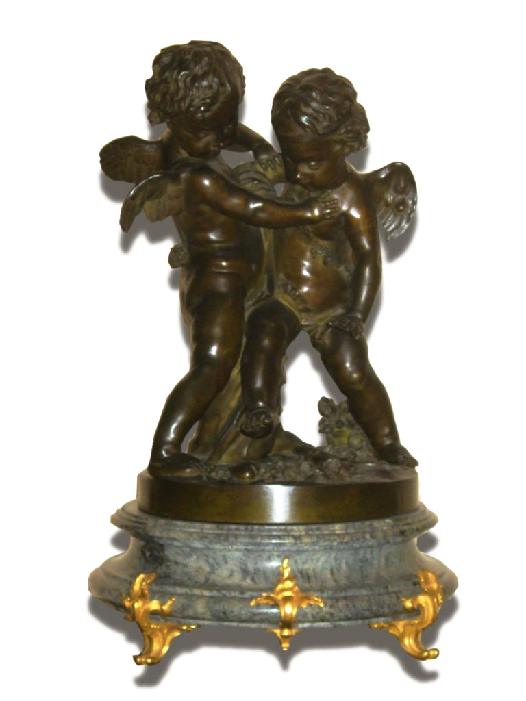 Grande Sculpture En Bronze , Paire d'Angelots / Amours Anges Signé Falconet , Socle Marbre XIXe