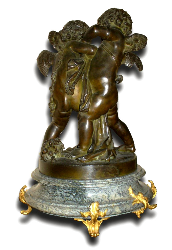 Grande Sculpture En Bronze , Paire d'Angelots / Amours Anges Signé Falconet , Socle Marbre XIXe-photo-2