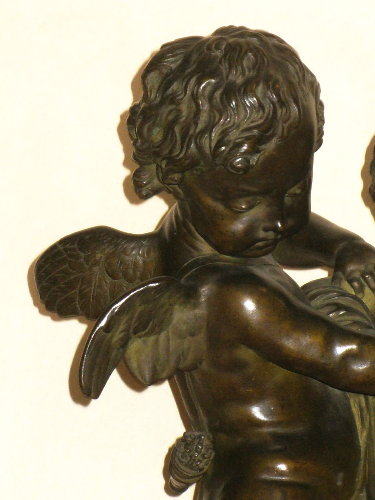 Grande Sculpture En Bronze , Paire d'Angelots / Amours Anges Signé Falconet , Socle Marbre XIXe-photo-4