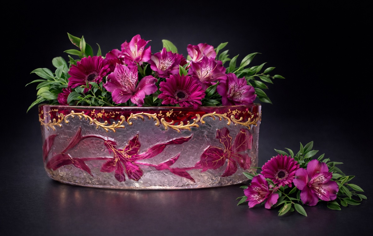 Tabletop Planter, Acid-etched Crystal, Art Nouveau, Legras/montjoye, 19th Century -photo-1