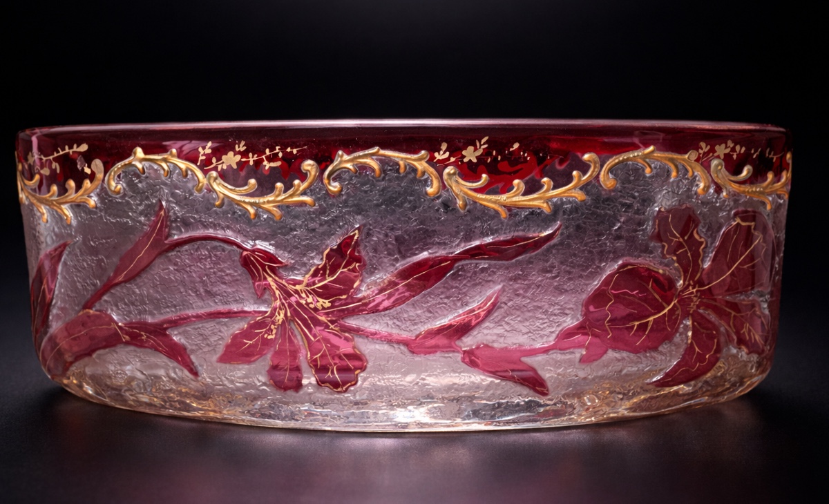 Tabletop Planter, Acid-etched Crystal, Art Nouveau, Legras/montjoye, 19th Century 