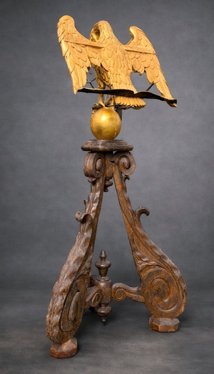 Large Lectern, 18th Century, Gilded Wooden Eagle, Church, Liturgy, Missal Holder-photo-4