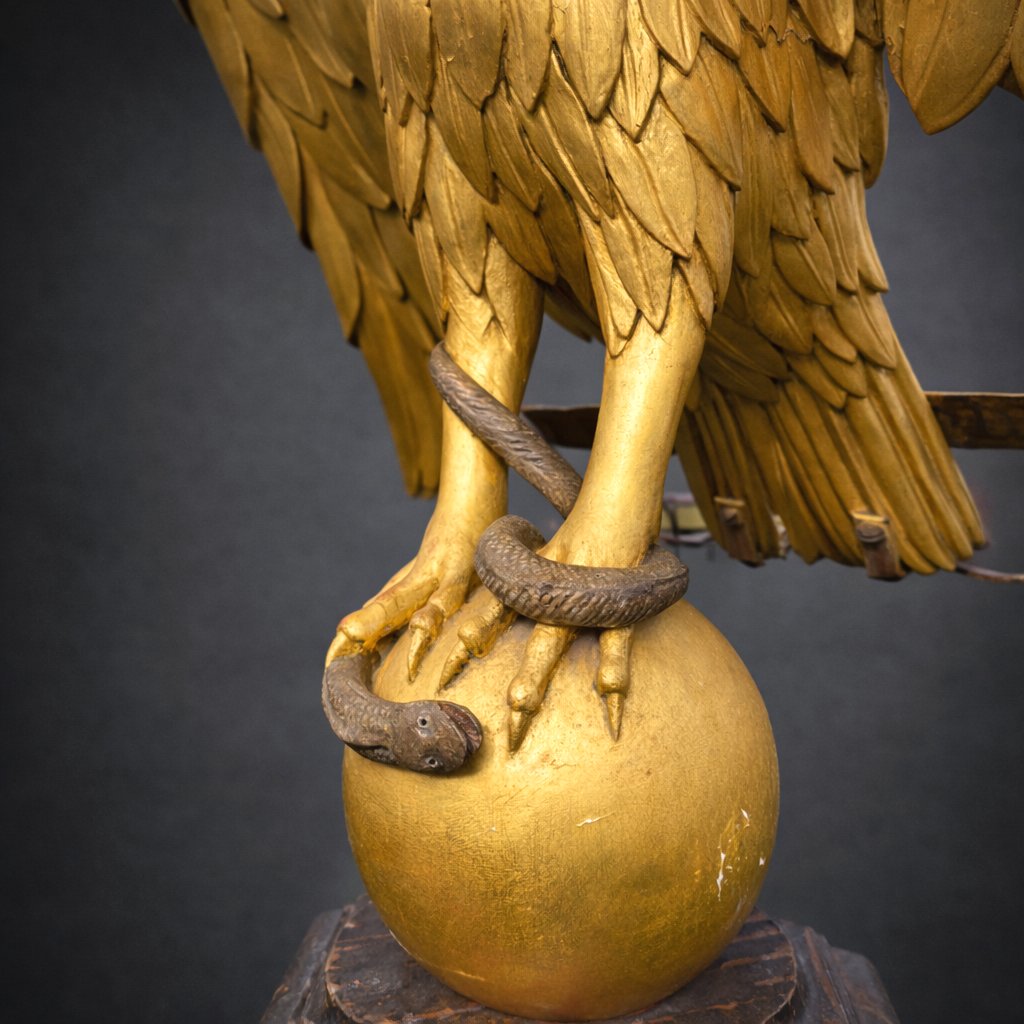 Large Lectern, 18th Century, Gilded Wooden Eagle, Church, Liturgy, Missal Holder-photo-3