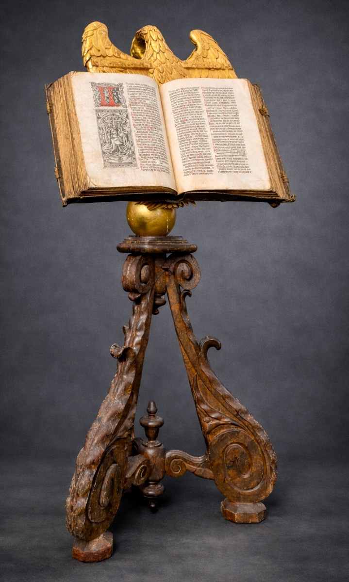 Large Lectern, 18th Century, Gilded Wooden Eagle, Church, Liturgy, Missal Holder-photo-8