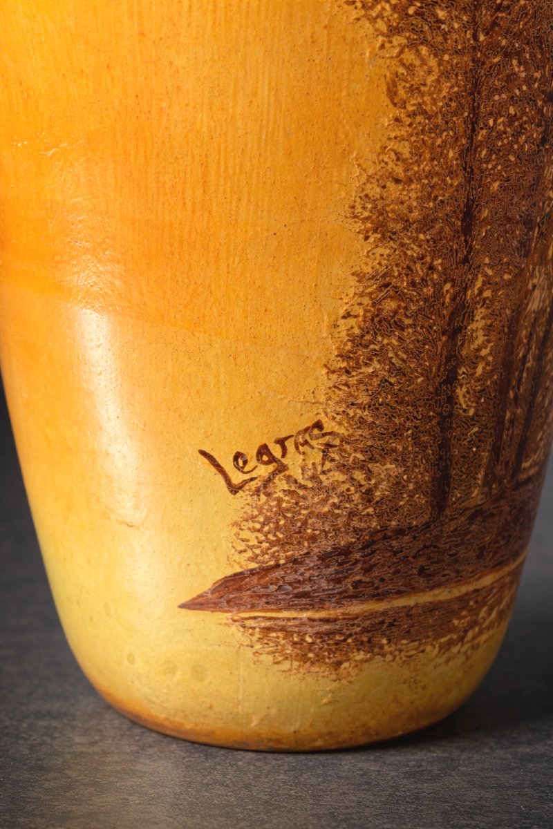 Paire De Vases en Verre Emaillé , Decor Lacustre , Signés Theodore Legras XIXe , Lac , Foret -photo-1