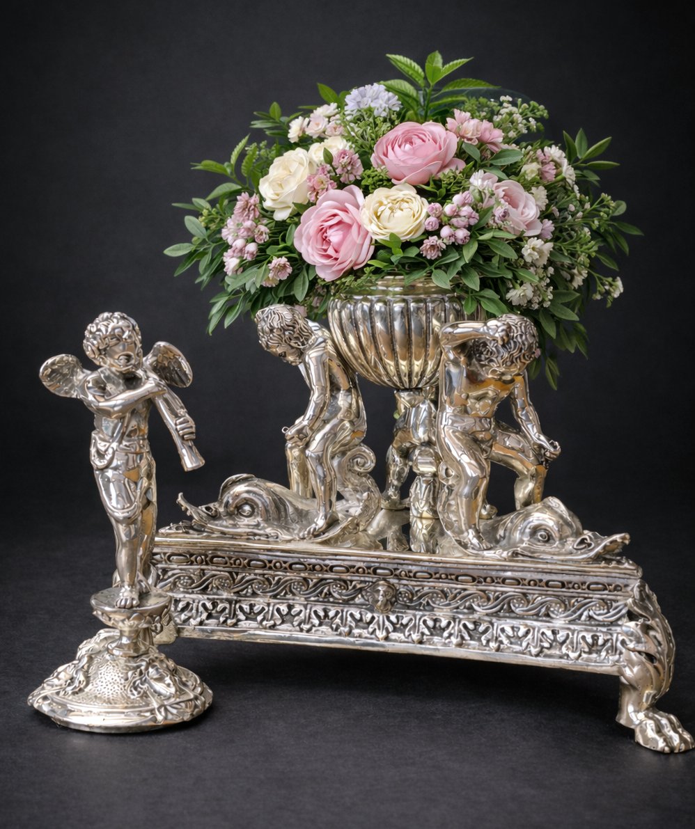 Important Centerpiece/inkwell, Napoleon III Period, Renaissance Style, Silvered Bronze -photo-6