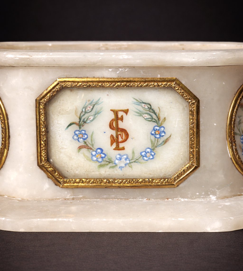 Tabletop Planter, Alabaster & Miniature, Circa 1820, Flower Bouquets, 19th Century, Charles X-photo-2