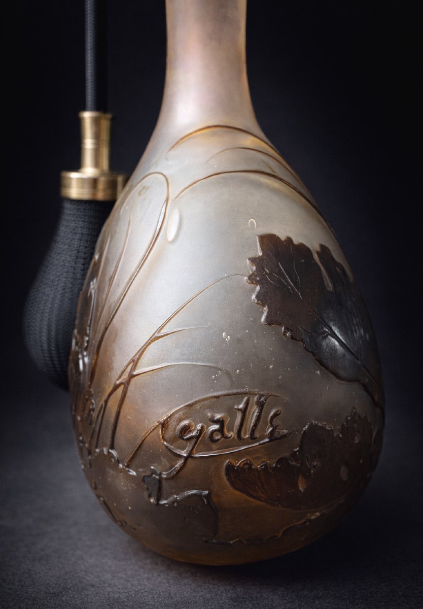Vaporisateur Art Nouveau , Signé Emile Gallé , XIXe , Flacon à Parfum , Decor Floral , Verre-photo-4