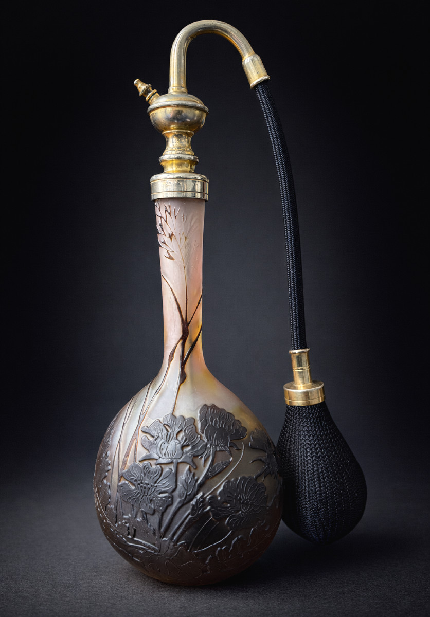 Vaporisateur Art Nouveau , Signé Emile Gallé , XIXe , Flacon à Parfum , Decor Floral , Verre