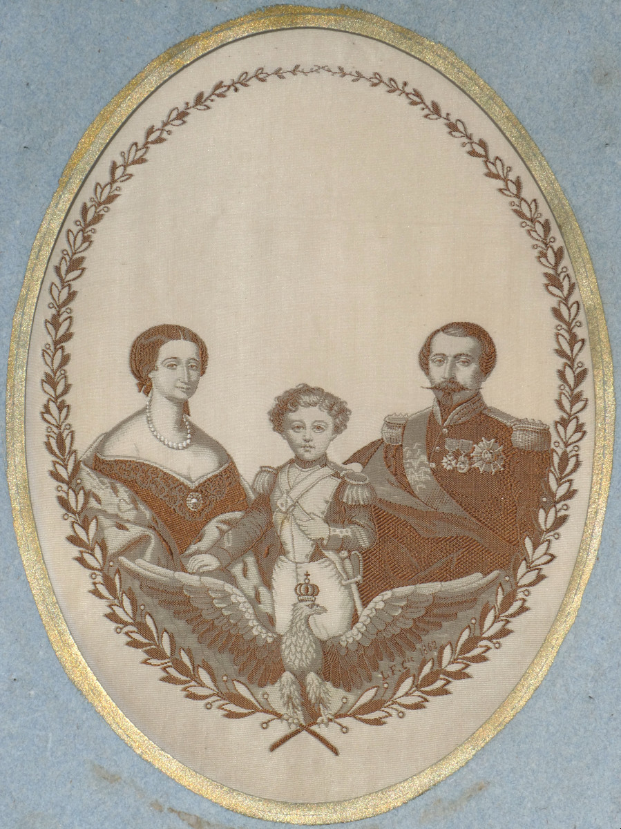 Soie Tissée Portrait De La Famille Imperiale Empereur Napoléon iii , Eugenie , Louis Bonaparte