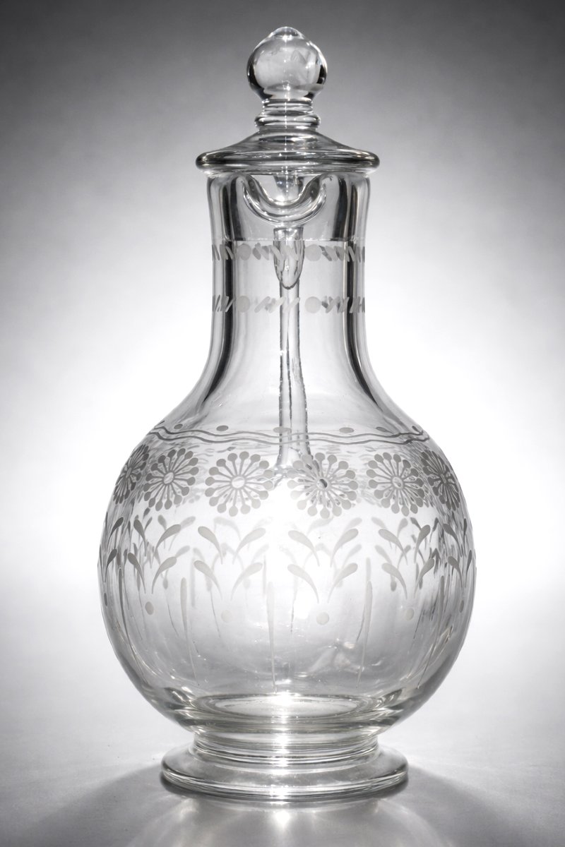 Ancienne carafe normande , Verre Sablé / Gravé XIXe siecle , Verrerie , Carfon / Pichet -photo-2