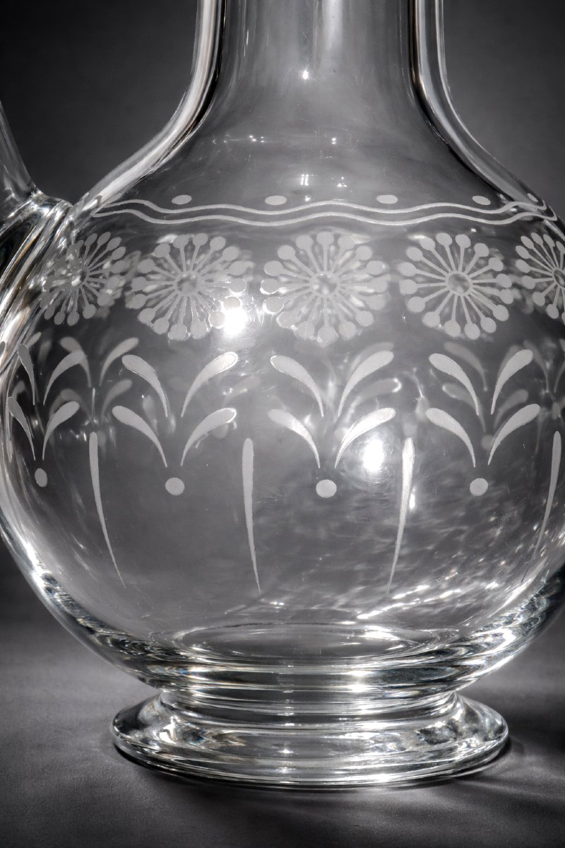 Ancienne carafe normande , Verre Sablé / Gravé XIXe siecle , Verrerie , Carfon / Pichet -photo-3