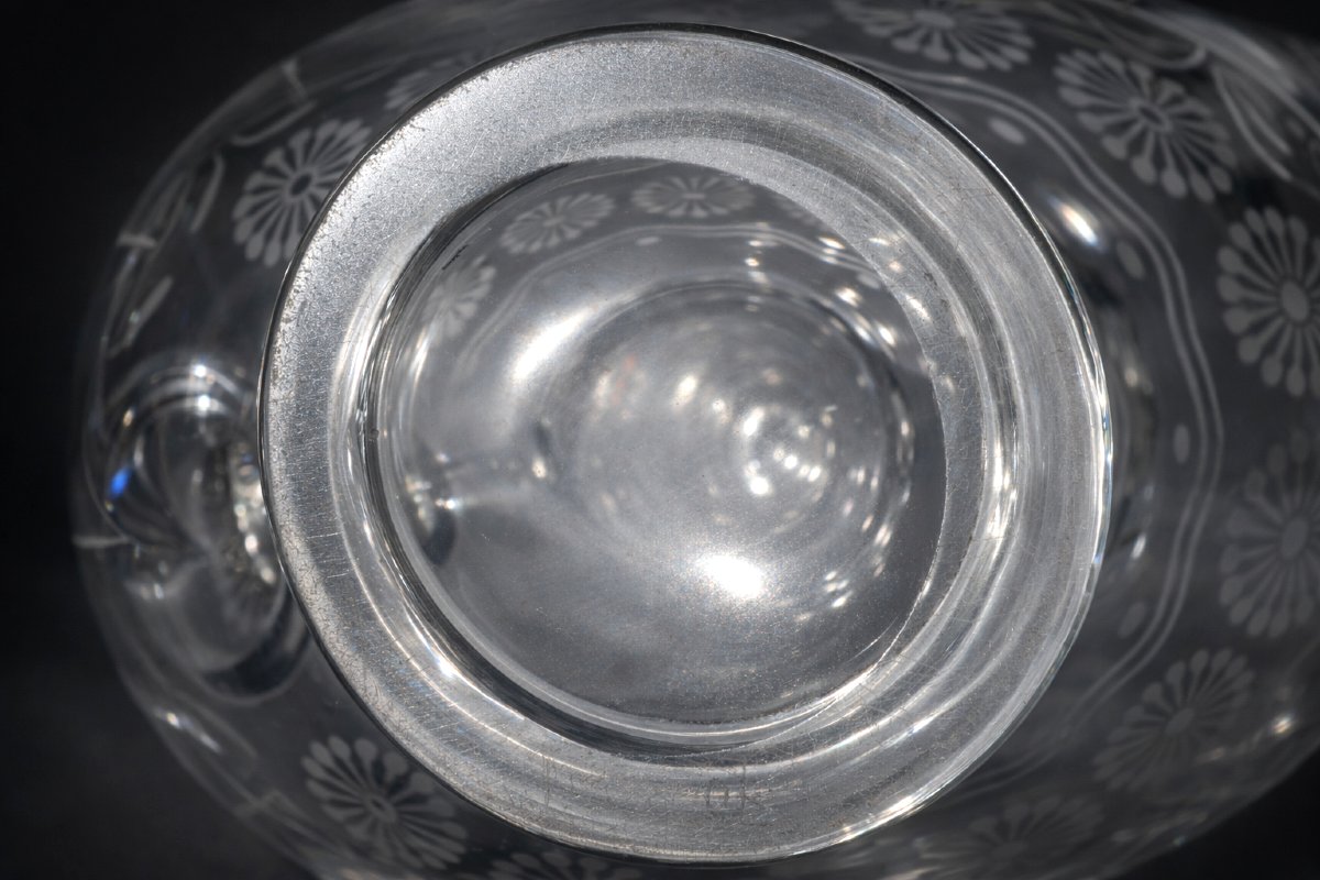 Ancienne carafe normande , Verre Sablé / Gravé XIXe siecle , Verrerie , Carfon / Pichet -photo-4