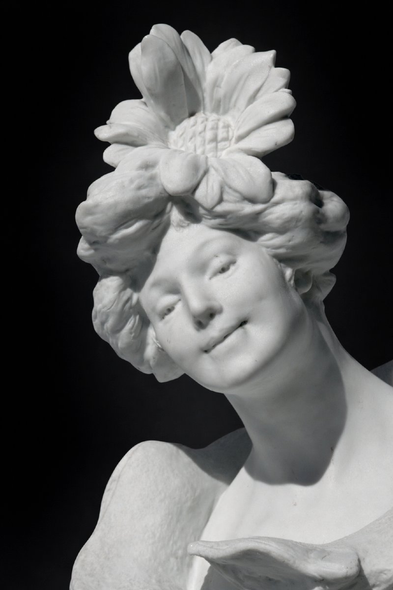 Natural Biscuit Porcelain Bust, Young Woman In Art Nouveau Style, Circa 1900, 19th Century, Signed-photo-3